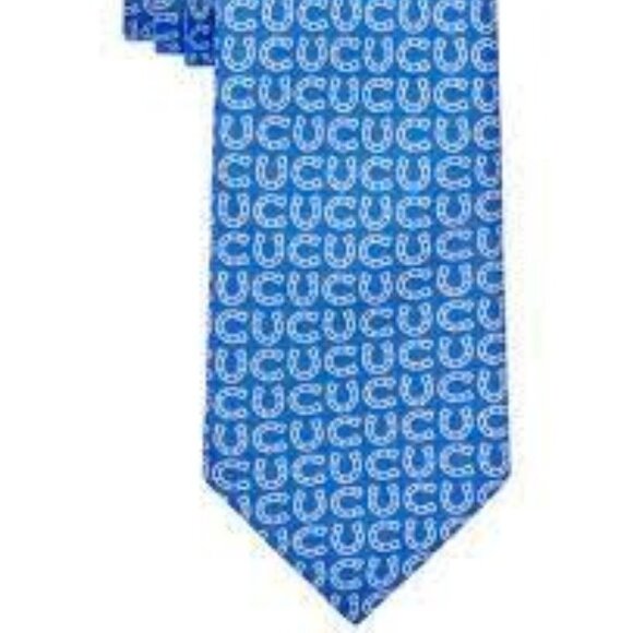 NWT TOMMY HILFIGER Bexley Equestrian Horseshoe Print Blue & White Silk Neck Tie